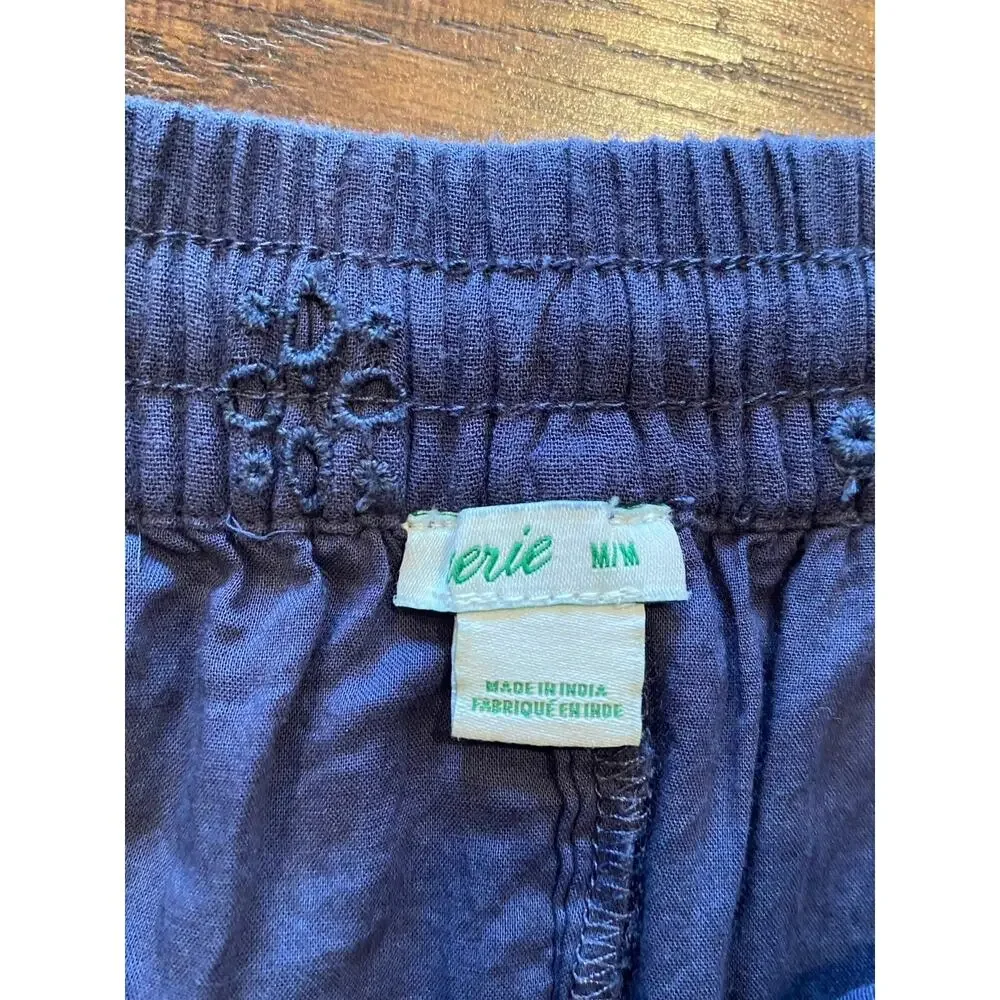 AERIE Skirt Navy Blue Ruffle Eyelet Lace Elastic Tie Waist Size M - Picture 3 of 6